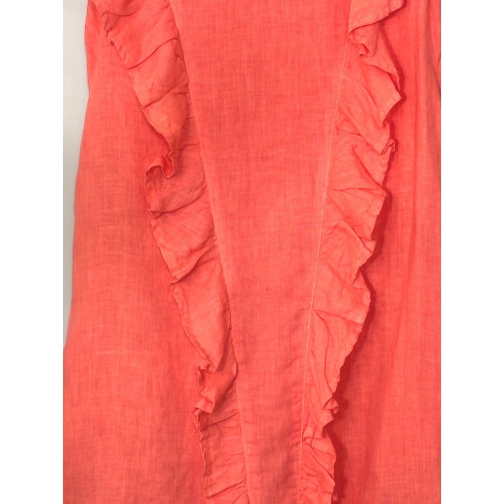 Haris Cotton Greece Pink Linen Ruffle V-Detail Shift Dress Womens Small Coral - Picture 2 of 12